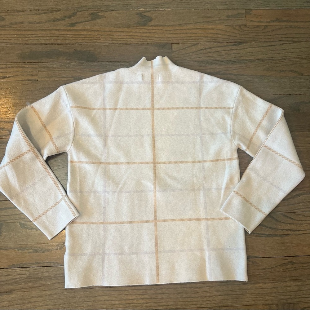 Anthropologie Sweater Mock Neck Windowpane Cream and Tan Medium Neutral - Picture 3 of 5